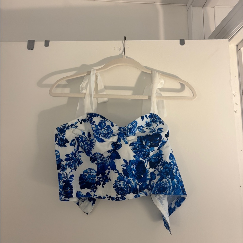 Floral Blue and White Women's Top